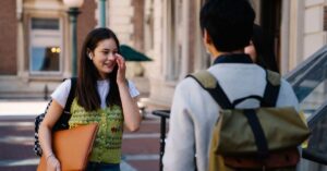 Young students engaging and socializing on a vibrant university campus.